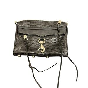 Rebecca Minkoff Black Perforated Leather Crossbody Women’s Bag Silver Accents